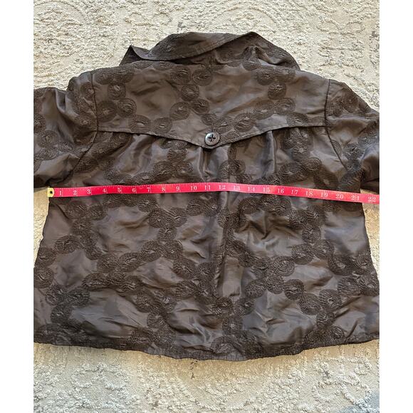 J’ENVIE New York Brown Cropped Jackert With Floral Jacquard Pattern Sz. 10 - Picture 6 of 6